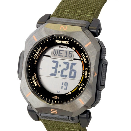 Montre Casio Pro Trek Digital pour homme, bracelet en tissu vert, solaire PRW-69YB-3, étanche à 100 m