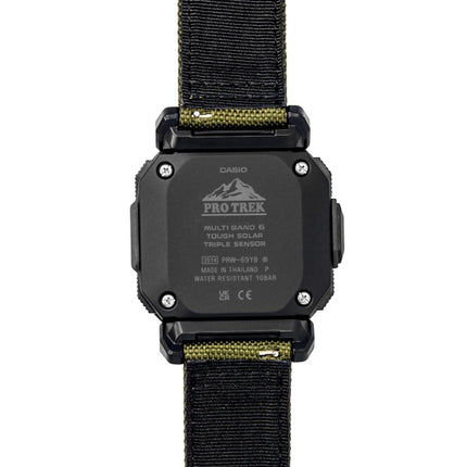 Montre Casio Pro Trek Digital pour homme, bracelet en tissu vert, solaire PRW-69YB-3, étanche à 100 m