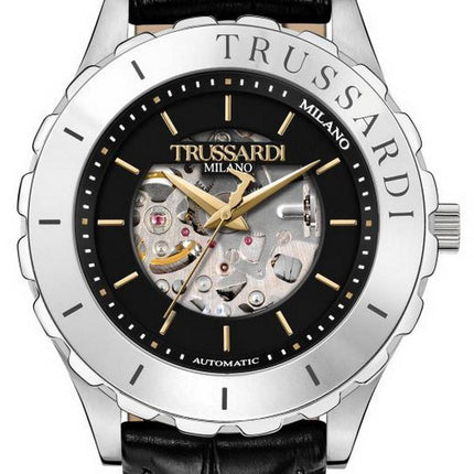 Montre homme Trussardi T-Logo semi-squelette cadran noir bracelet en cuir automatique R2421143002