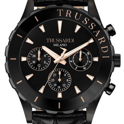 Montre homme Trussardi T-Logo cadran noir bracelet en cuir quartz R2451143003