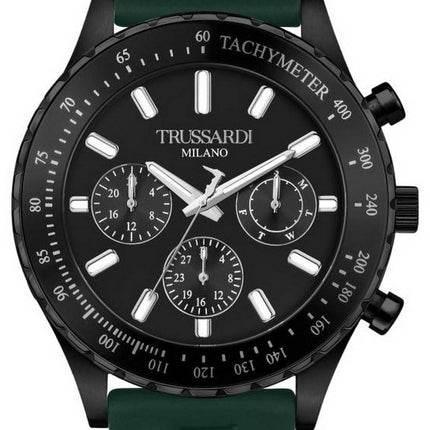 Montre homme Trussardi T-Logo tachymètre cadran noir bracelet en silicone quartz R2451148002