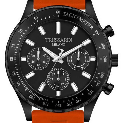 Montre homme Trussardi T-Logo tachymètre cadran noir bracelet en silicone quartz R2451148003