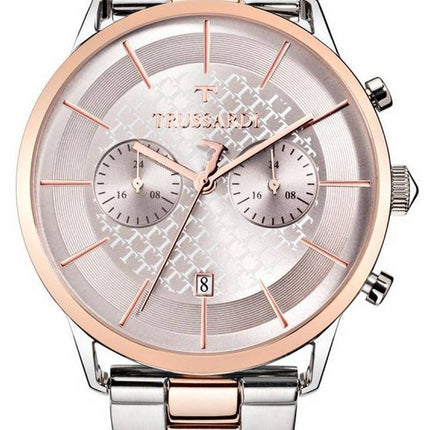 Montre homme Trussardi T-World chronographe cadran rose deux tons en acier inoxydable à quartz R2473616002