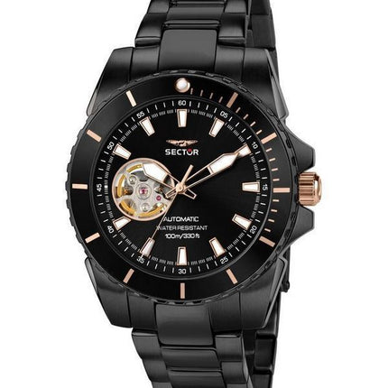 Sector 450 Automatico Acier Inoxydable Coeur Ouvert Cadran Noir Automatique R3223276002 100M Montre Homme