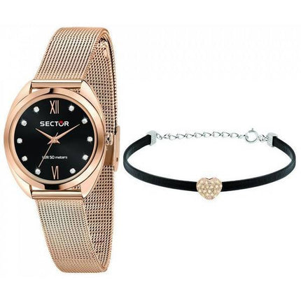 Montre pour femme Sector 955 cadran noir en acier inoxydable ton or rose à quartz R3253518504