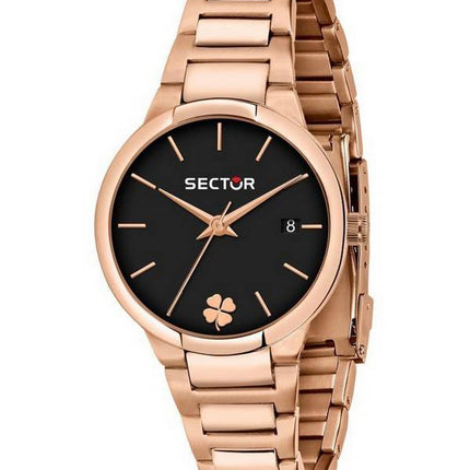 Montre pour femme Sector 665 cadran noir en acier inoxydable ton or rose à quartz R3253524503
