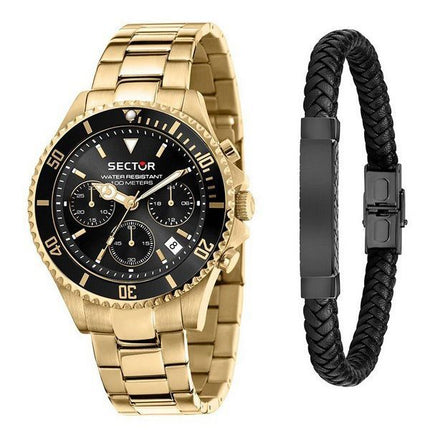 Sector 230 Or Métallisé Multifonction Cadran Noir Quartz R3273661028 100M Montre Homme Avec Coffret Cadeau
