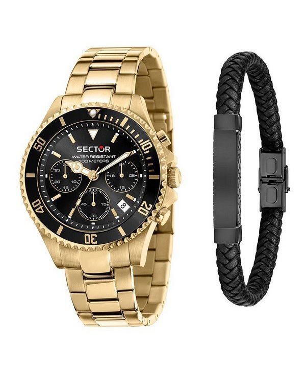 Sector 230 Or Métallisé Multifonction Cadran Noir Quartz R3273661028 100M Montre Homme Avec Coffret Cadeau