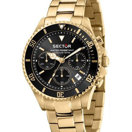 Sector 230 Or Métallisé Multifonction Cadran Noir Quartz R3273661028 100M Montre Homme Avec Coffret Cadeau