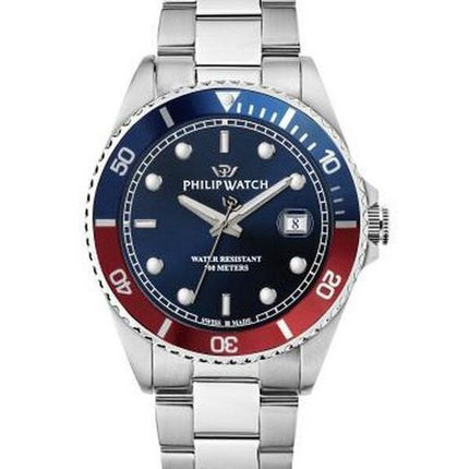 Montre pour homme Philip Watch Caribe Sport en acier inoxydable avec cadran bleu soleillé à quartz R8253597090 100M