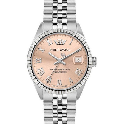 Montre pour femme Philip Watch Caribe en acier inoxydable avec cadran rose et quartz R8253597578 100M