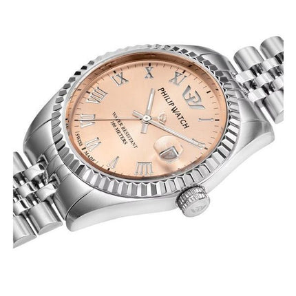 Montre pour femme Philip Watch Caribe en acier inoxydable avec cadran rose et quartz R8253597578 100M