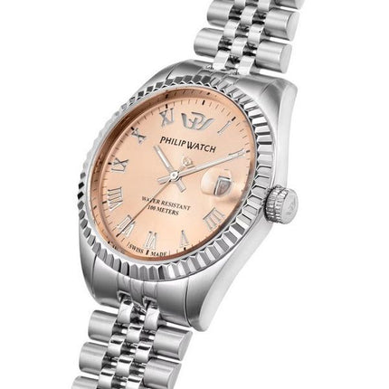 Montre pour femme Philip Watch Caribe en acier inoxydable avec cadran rose et quartz R8253597578 100M