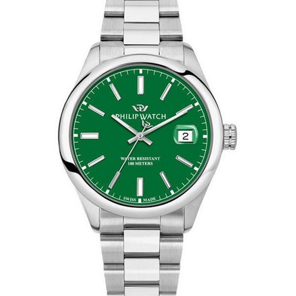 Montre pour homme Philip Watch Caribe Urban en acier inoxydable avec cadran vert et quartz R8253597643 100M