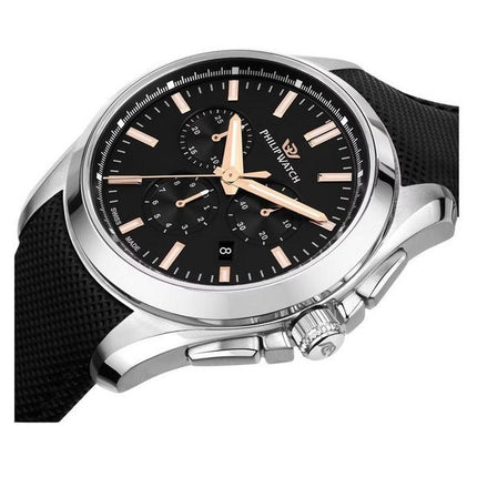 Montre pour homme Philip Watch Amalfi chronographe bracelet en cuir cadran noir Quartz R8271618002 100M