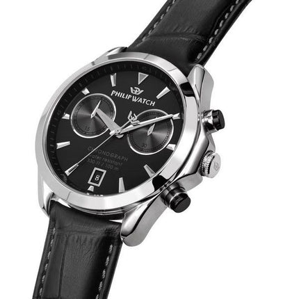 Montre pour homme Philip Watch Blaze chronographe bracelet en cuir cadran noir Quartz R8271665009 100M