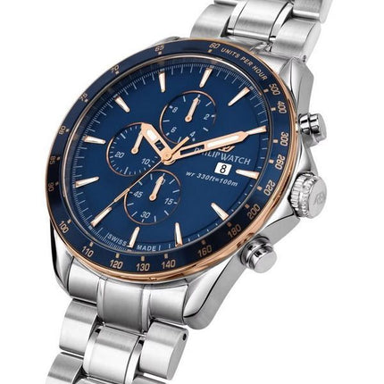 Montre pour homme Philip Watch Blaze chronographe en acier inoxydable avec cadran bleu à quartz R8273995006 100M