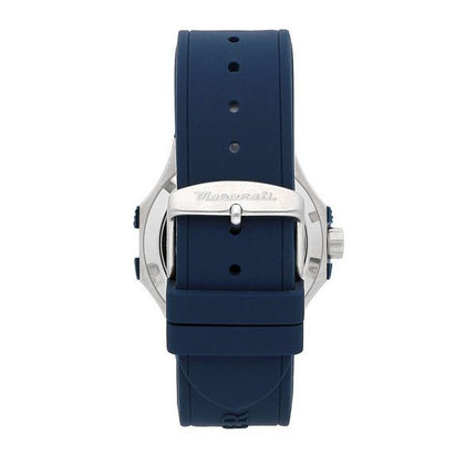 Montre pour homme Maserati Potenza avec bracelet en caoutchouc bleu et cadran squelette argenté automatique R8821108035 100M