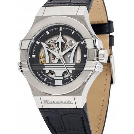 Montre pour homme Maserati Potenza avec bracelet en cuir squelette et cadran noir automatique R8821108038 100M