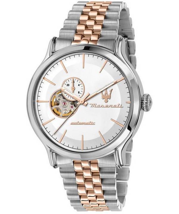 Maserati Epoca Deux Tons En Acier Inoxydable Cœur Ouvert Cadran Blanc Automatique R8823118008 100M Montre Homme