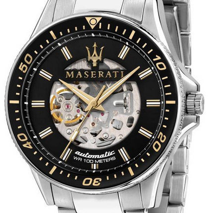 Maserati Sfida Squelette Cadran Noir Acier Inoxydable Automatique R8823140002 100M Montre Homme
