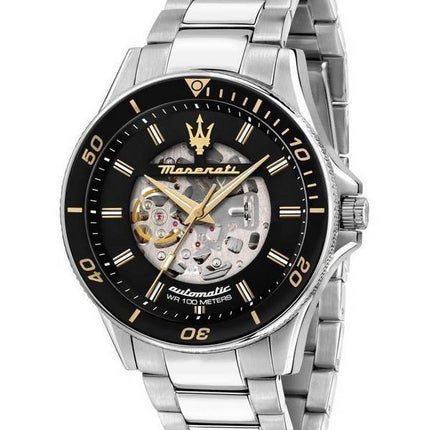 Maserati Sfida Acier Inoxydable Squelette Cadran Noir Automatique R8823140008 100M Montre Homme
