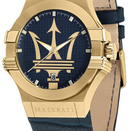 Maserati Potenza Cadran Bleu Bracelet En Cuir Quartz R8851108035 100M Montre Homme