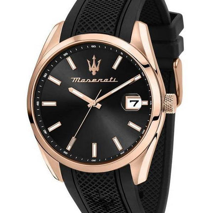 HORS Montre Homme Maserati Attrazione Bracelet en Silicone Cadran Noir Quartz R8851151002