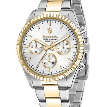 Montre pour homme Maserati Competizione deux tons en acier inoxydable argenté avec cadran multifonction à quartz R8853100021 100