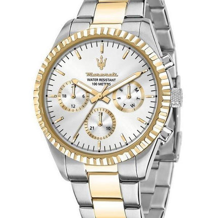 Montre pour homme Maserati Competizione deux tons en acier inoxydable argenté avec cadran multifonction à quartz R8853100021 100