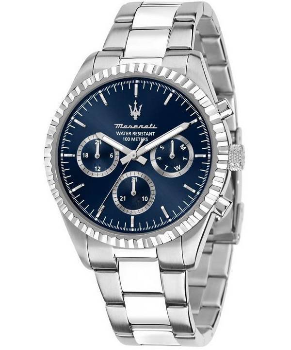 Montre pour homme Maserati Competizione en acier inoxydable avec cadran multifonction bleu à quartz R8853100022 100M