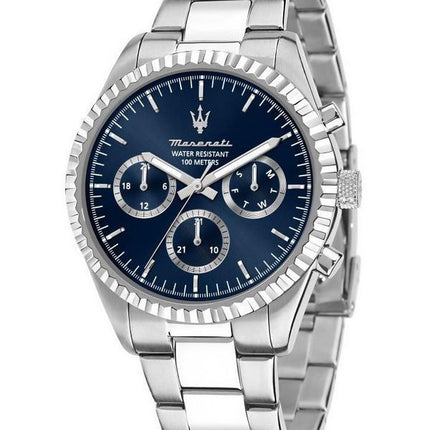 Montre pour homme Maserati Competizione en acier inoxydable avec cadran multifonction bleu à quartz R8853100022 100M