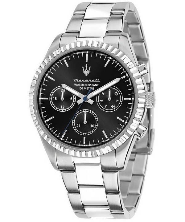 Montre pour homme Maserati Competizione en acier inoxydable avec cadran multifonction noir à quartz R8853100023 100M