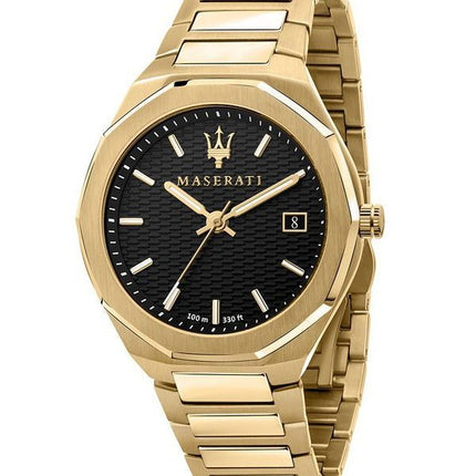 Maserati Stile Gold Tone Acier Inoxydable Cadran Noir Quartz R8853142004 100M Montre Homme
