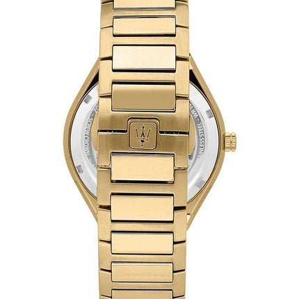 Maserati Stile Gold Tone Acier Inoxydable Cadran Noir Quartz R8853142004 100M Montre Homme