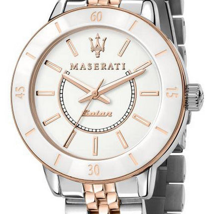 Montre pour femme Maserati Successo cadran blanc deux tons en acier inoxydable solaire R8853145504