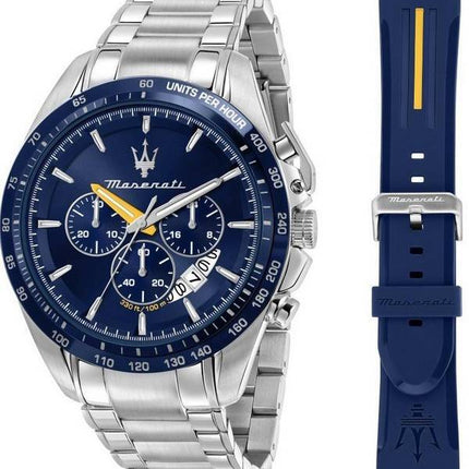 Maserati Modena Edition Chronographe Acier Inoxydable Cadran Bleu Quartz R8871612039 100M Montre Homme Coffret Cadeau