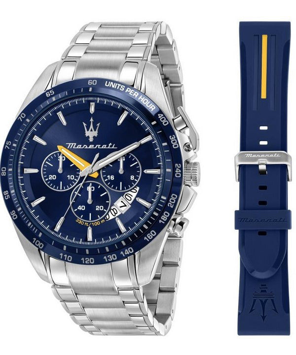 Maserati Modena Edition Chronographe Acier Inoxydable Cadran Bleu Quartz R8871612039 100M Montre Homme Coffret Cadeau