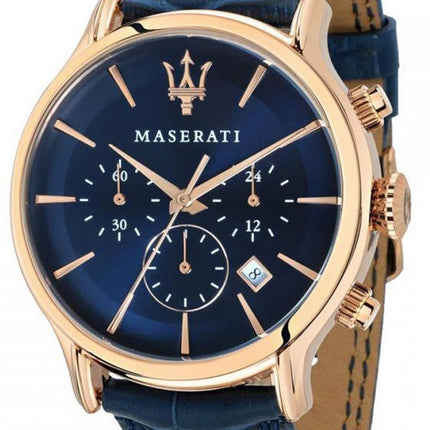 Maserati Epoca Chronographe Cadran Bleu Bracelet En Cuir Quartz R8871618013 100M Montre Homme