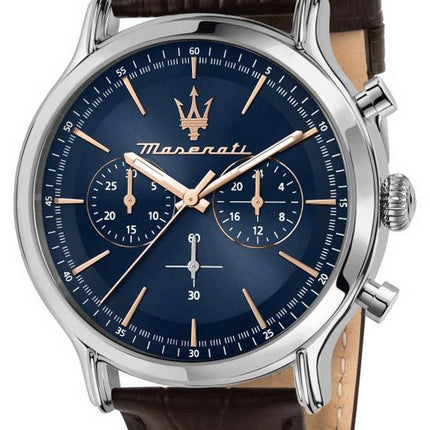 Maserati Epoca Chronographe Cadran Bleu Bracelet En Cuir Quartz R8871618014 100M Montre Homme