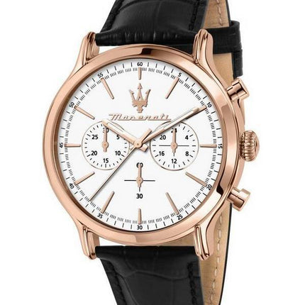 HORS Montre Homme Maserati Epoca Chronographe Bracelet Cuir Cadran Blanc Quartz R8871618016 100M