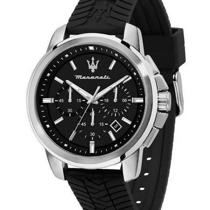 Montre Homme Maserati Successo Chronographe Bracelet Silicone Cadran Noir Quartz R8871621014 100M