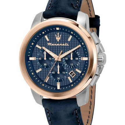HORS Montre Homme Maserati Successo Chronographe Bracelet Cuir Cadran Bleu Quartz R8871621015