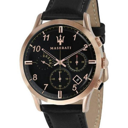 HORS Montre Homme Maserati Ricordo Chronographe Bracelet Cuir Cadran Noir Quartz R8871625004