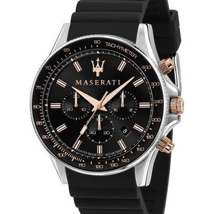 Montre Homme Maserati Sfida Chronographe Bracelet Silicone Cadran Noir Quartz R8871640002 100M