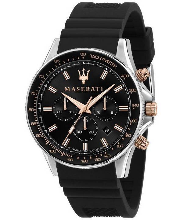 Montre Homme Maserati Sfida Chronographe Bracelet Silicone Cadran Noir Quartz R8871640002 100M