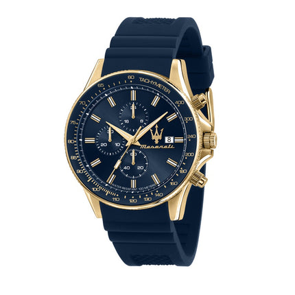 HORS Montre Homme Maserati Sfida Chronographe Bleu Sunray Cadran Quartz R8871640004 100M