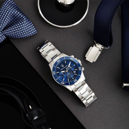 Montre pour homme Maserati Competizione chronographe en acier inoxydable avec cadran bleu et quartz R8873600002 100M