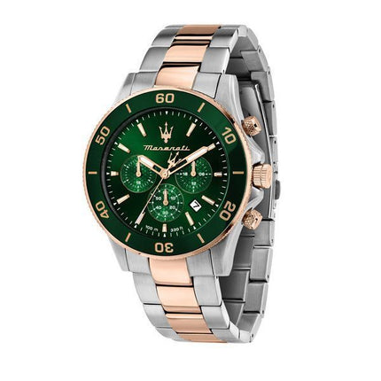 Montre pour homme Maserati Competizione chronographe bicolore en acier inoxydable avec cadran vert à quartz R8873600004 100M