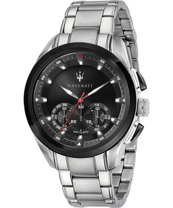 Montre pour homme Maserati Traguardo chronographe en acier inoxydable avec cadran noir et quartz R8873612015 100M